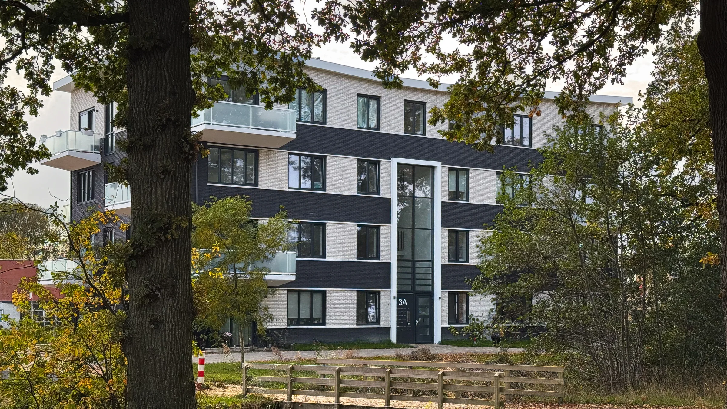 Woongebouwen stationsgebied — Een kader van bomen